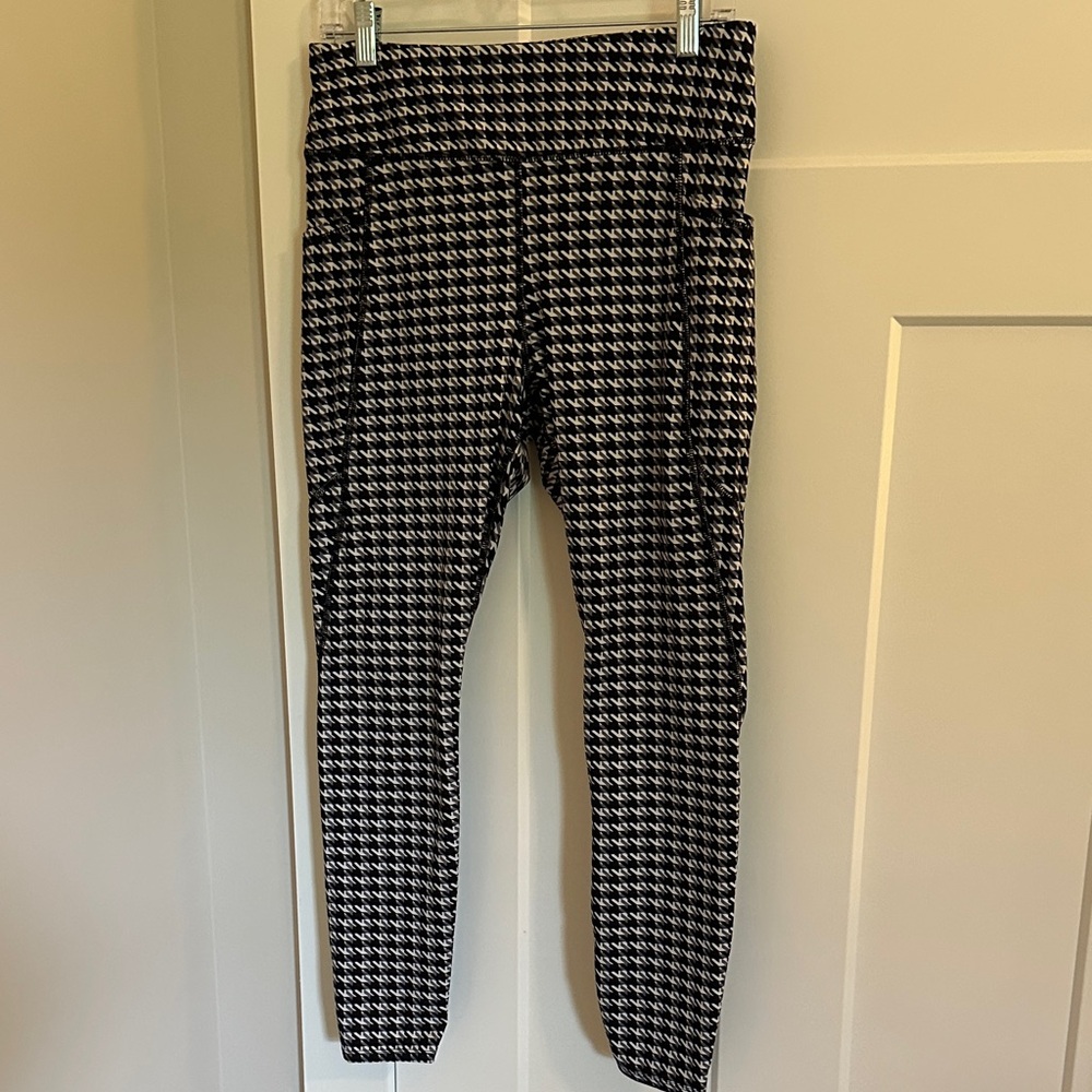 AVIA Womens Black White Houndstooth Print Ankle Leggings Size L